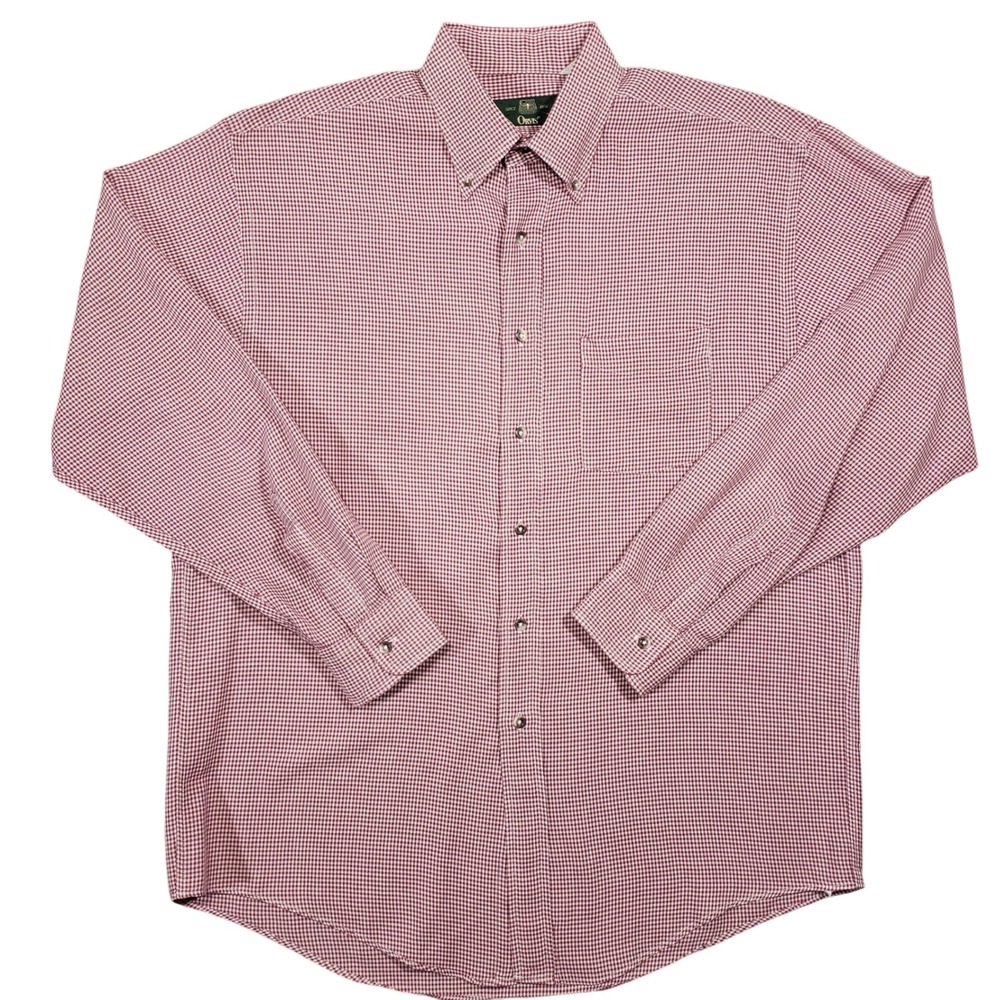 Orvis Wool Button Down Shirt Men Large Red Vintage Gingham Check USA Made